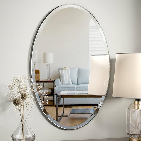 Oval Frameless 35-inch Beveled Bathroom Bedroom Living Room Vanity Wall Mirror