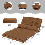 Faux Suede 5 Tilt Foldable Floor Sofa Bed with Detachable Cloth Cover in Brown