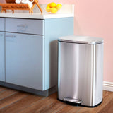 13 Gallon Brushed Stainless Steel Kitchen Trash Can with Step Open Lid