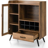 Mid-Century Modern Sideboard Wood Buffet Cabinet Wine Rack and Glass Storage