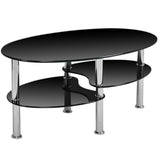 Modern Black Tempered Glass Coffee Table with Bottom Shelf