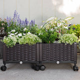 Modern 2-Piece Indoor Outdoor Raised Garden Planter Box on Wheels in PP Rattan