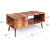 Modern Mid-Century Coffee Table Living Room Storage Shelf in Brown Wood