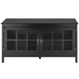 Black Wood TV Stand with Glass Panel Doors for up to 50-inch TV