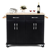 Black Kitchen Island Storage Cabinet Cart with Wood Top and Wheels