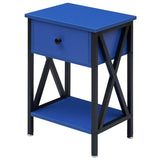 Set of 2 - 1 Drawer Nightstand in Dark Blue and Black