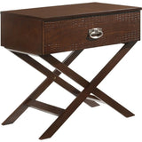 Cappuccino Brown Wood 1-Drawer End Table Nightstand with X Legs