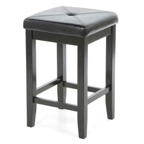 Set of 2 - Black Bar Stools 24-inch High w/ Cushion Faux Leather Seat