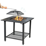 4 in 1 Square Fire Pit, Grill Cooking BBQ Grate, Ice Bucket, Dining Table
