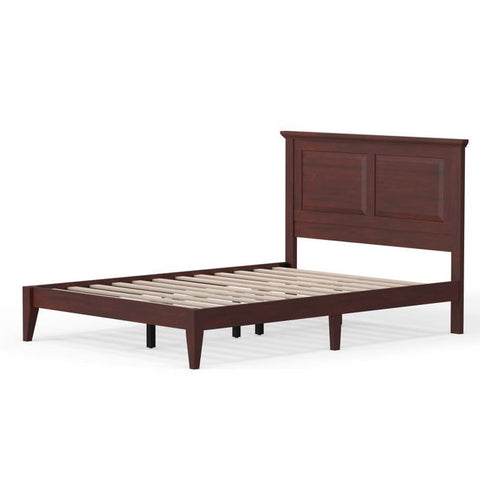 Full Traditional Solid Oak Wooden Platform Bed Frame with Headboard in Cherry