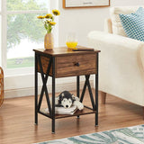 Set of 2 - Rustic 1 Drawer Nightstand in Brown and Black Wood Finish