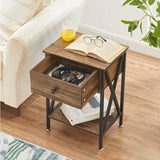 Set of 2 - Rustic 1 Drawer Nightstand in Brown and Black Wood Finish