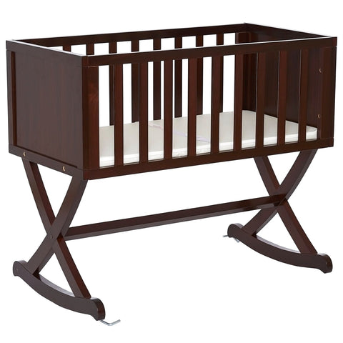 Solid Wood Rocking Baby Glider Cradle with Crib Mattress in Cherry Finish