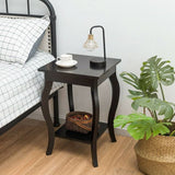 Modern Nightstand End Table with Bottom Shelf in Espresso Wood Finish - Set of 2