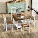 Round Drop Leaf Dining Table Set with 4 Chairs in White/Walnut Wood Finish