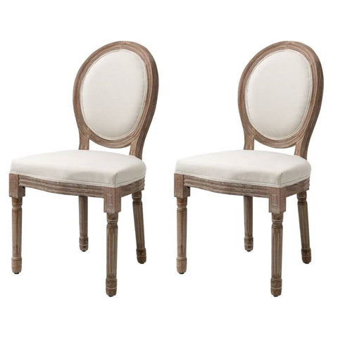 Set of 2 Vintage Upholstered Armless Curved Back Dining Chairs Creamy White