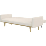 Modern Mid-Century Futon Sleeper Sofa Bed in Sherpa Ivory Fabric Upholstery