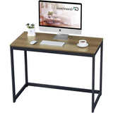 Small Home Office Modern Laptop Computer Desk Table Metal Frame Brown Wood Top