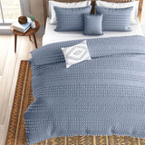 King size 5-Piece 100-Percent Cotton Clip Dot Boho Comforter Set in Denim Blue