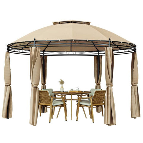 Circular Dome Hexagon Gazebo Canopy with Polyester Privacy Curtain in Brown