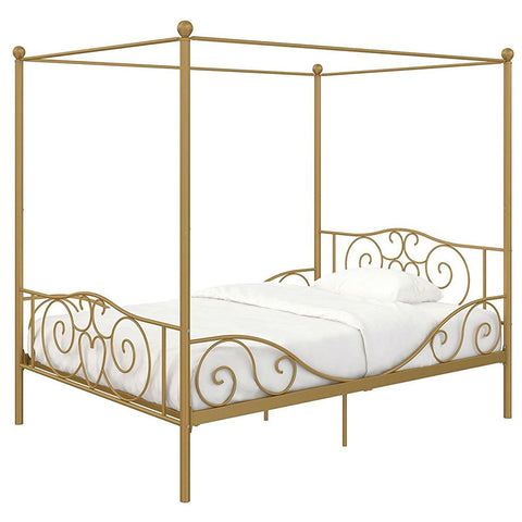 Full size Heavy Duty Metal Canopy Bed Frame in Gold Finish