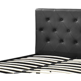 Queen size Black Faux Leather Upholstered Platform Bed with Button Tufted Headboard