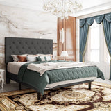 King Size Adjustable Height Grey Linen Tufted Low Profile Platform Bed