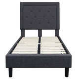 Twin Dark Gray Fabric Upholstered Platform Bed with Button Tufted Headboard