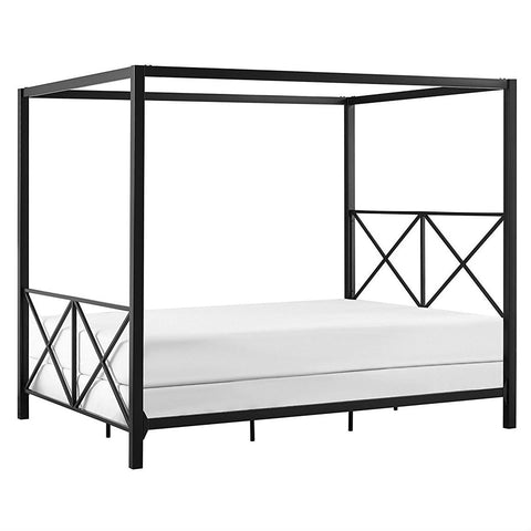 Queen size Modern Black Metal Four-Poster Canopy Bed Frame