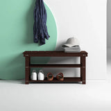 Espresso Brown Wood 2-Shelf Shoe Rack Storage Bench For Entryway or Closet