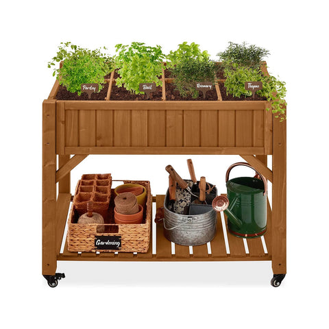 Outdoor Elevated Raised Garden Bed Planter Box with Locking Wheels