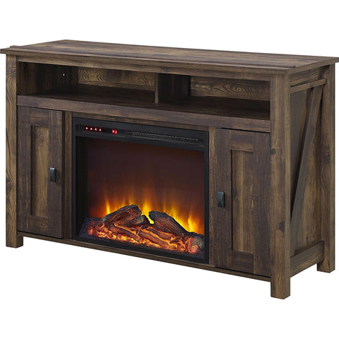 50-inch TV Stand in Medium Brown Wood with 1,500 Watt Electric Fireplace