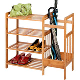 2-Shelf Entryway Shoe Rack Bench with Bla2-in-1 Entryway 4-Shelf Bamboo Shoe Rack and Umbrella Holderck Metal Frame and Brown Wood Top