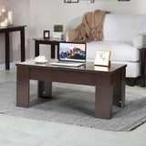 Farmhouse Lift-Top Coffee Table Laptop Desk in Espresso Brown Wood Finish