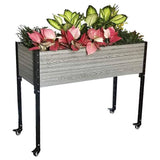 Mobile Elevated Gray and Black Wood Metal Raised Garden Planter Bed with Wheels