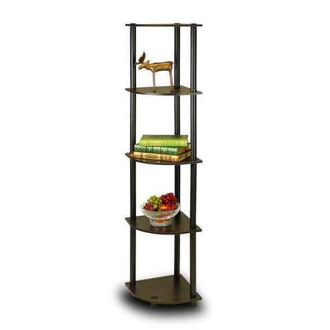 5-Tier Corner Display Shelf Bookcase in Espresso & Black