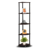 5-Tier Corner Display Shelf Bookcase in Espresso & Black