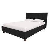 Full size Black Padded Linen Upholstered Platform Bed with Headboard