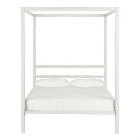 Full size Modern White Metal Canopy Bed Frame