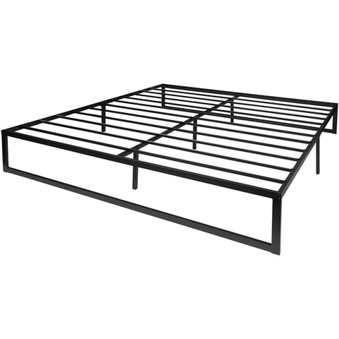 King Size 14 Inch Black Metal Steel Slat Platform Bed