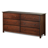 Farmhouse Solid Pine Wood 6 Drawer Dresser in Cherry Finish