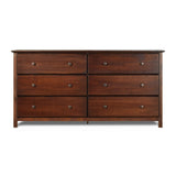 Farmhouse Solid Pine Wood 6 Drawer Dresser in Cherry Finish