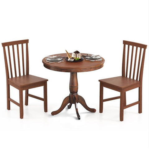 3-Piece Traditional Round Dining Table and 2 Chairs Set in Walnut Wood Finish