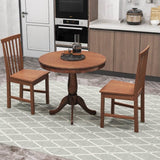 3-Piece Traditional Round Dining Table and 2 Chairs Set in Walnut Wood Finish
