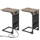 Set of 2 -  TV Tray End Tables with Storage Bags and Charging Station