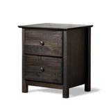 Farmhouse Solid Pine Wood 2 Drawer Nightstand in Espresso