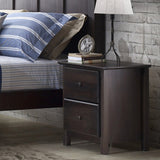 Farmhouse Solid Pine Wood 2 Drawer Nightstand in Espresso