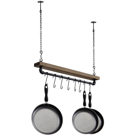 FarmHome Rustic Industrial 8 S-Hooks Ceiling Mounted Hanging Pot Rack