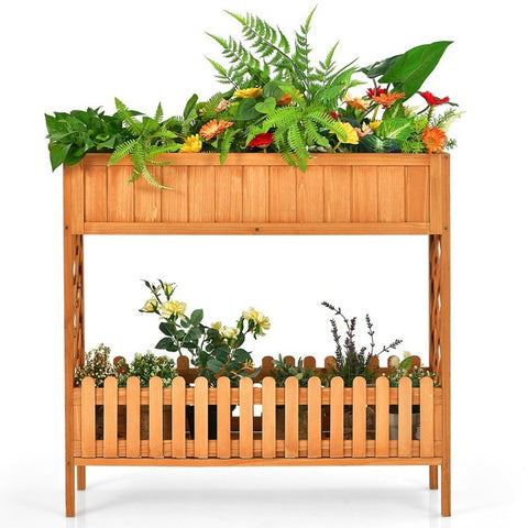 2 Tier Raised Garden Bed Elevated Fir Wood Planter Box