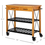 FarmHouse Rolling Kitchen Island 2 Drawers Storage with Butcher Block Rubberwood Top